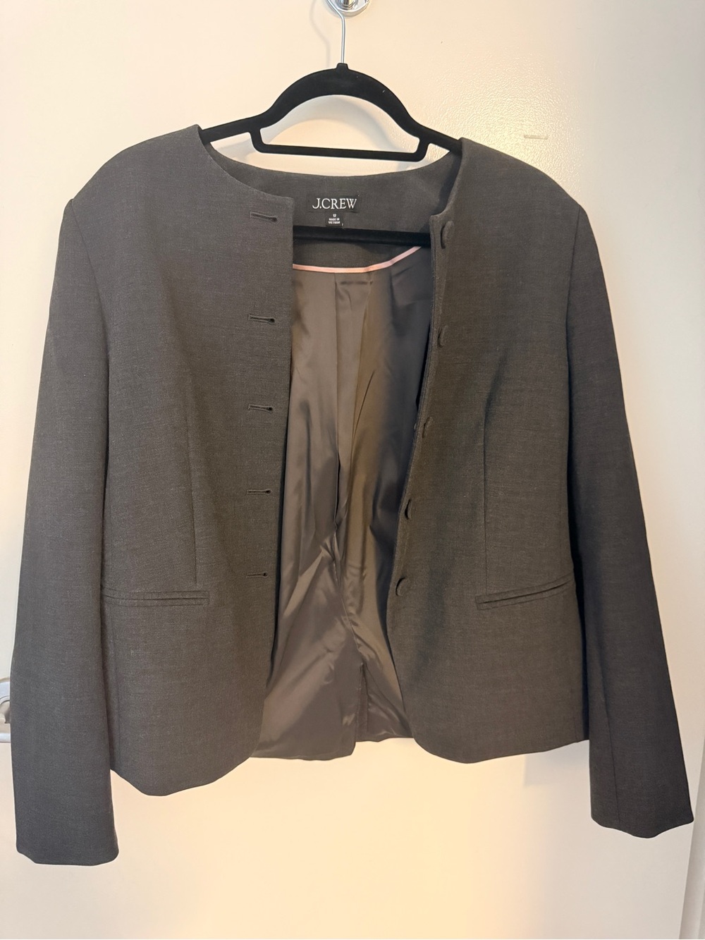 J.Crew Gray Collarless Tailored Blazer Jacket Size 12